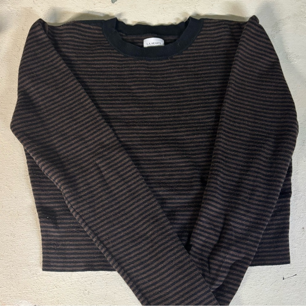 LA Hearts Black and Brown Striped Long Sleeve